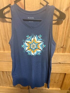 Columbia Navy Tank Top with Teal and Yellow Floral Mandala